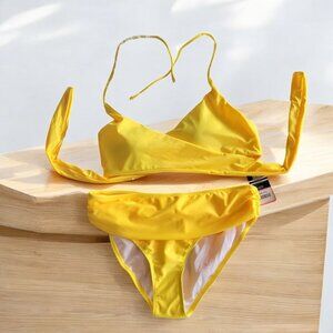 Shekini Womens Yellow Wrap Bikini  Halter Bandage Set Size Large